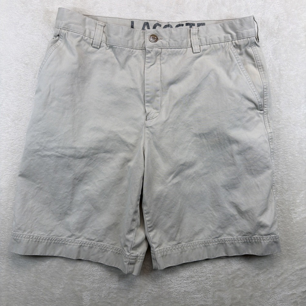 Vintage Lacoste Mens Shorts 44 Khaki Pleated Chino Made in France Crocodile